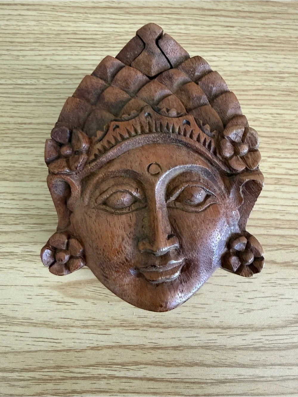 Hand Carved Wooden Face Trinket Box
